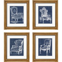 Framed 'Antique Chair Blueprint 4 Piece Framed Art Print Set' border=