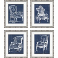 Framed 'Antique Chair Blueprint 4 Piece Framed Art Print Set' border=