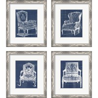 Framed 'Antique Chair Blueprint 4 Piece Framed Art Print Set' border=