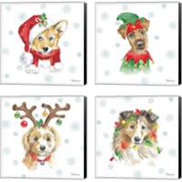 Framed 'Holiday Paws 4 Piece Canvas Print Set' border=