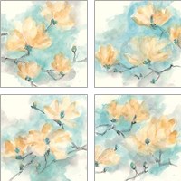 Framed 'Teal Buds 4 Piece Art Print Set' border=