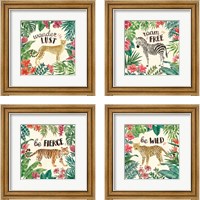 Framed 'Jungle Vibes 4 Piece Framed Art Print Set' border=