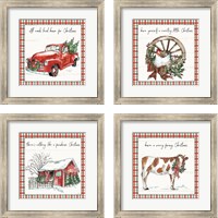 Framed 'Holiday on the Farm 4 Piece Framed Art Print Set' border=