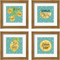 Framed 'Mellow Yellow Turquoise 4 Piece Framed Art Print Set' border=