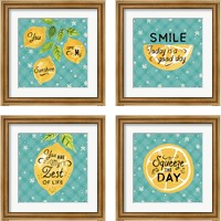 Framed 'Mellow Yellow Turquoise 4 Piece Framed Art Print Set' border=