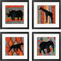 Framed 'African Animal 4 Piece Framed Art Print Set' border=