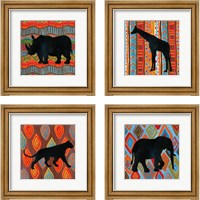 Framed 'African Animal 4 Piece Framed Art Print Set' border=
