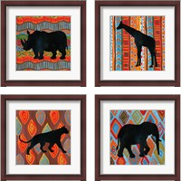 Framed 'African Animal 4 Piece Framed Art Print Set' border=