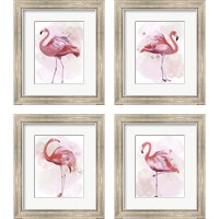 Framed 'Fluffy Flamingo 4 Piece Framed Art Print Set' border=