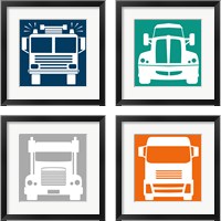 Framed 'Front View Trucks Set I 4 Piece Framed Art Print Set' border=