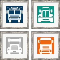 Framed 'Front View Trucks Set I 4 Piece Framed Art Print Set' border=