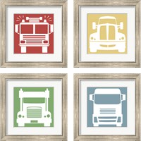 Framed 'Front View Trucks Set II 4 Piece Framed Art Print Set' border=