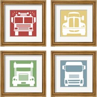 Framed 'Front View Trucks Set II 4 Piece Framed Art Print Set' border=