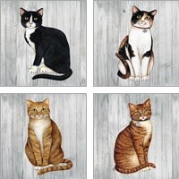 Framed 'Country Kitty on Wood 4 Piece Art Print Set' border=