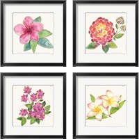 Framed 'Tropical Fun Flowers 4 Piece Framed Art Print Set' border=