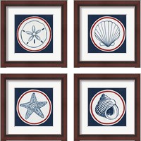 Framed 'Summer Shells Nautical 4 Piece Framed Art Print Set' border=