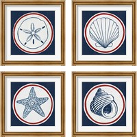 Framed 'Summer Shells Nautical 4 Piece Framed Art Print Set' border=