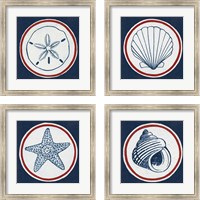 Framed 'Summer Shells Nautical 4 Piece Framed Art Print Set' border=