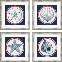 Framed 'Summer Shells Nautical 4 Piece Framed Art Print Set' border=