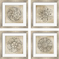 Framed 'Rosette Neutral 4 Piece Framed Art Print Set' border=