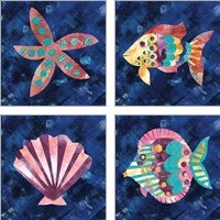 Framed 'Boho Reef  4 Piece Art Print Set' border=