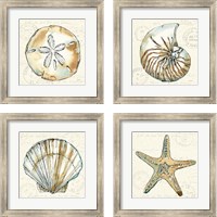 Framed 'Coastal Breeze 4 Piece Framed Art Print Set' border=