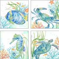 Framed 'Sea Life Serenade 4 Piece Art Print Set' border=