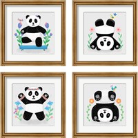 Framed 'Tumbling Pandas 4 Piece Framed Art Print Set' border=