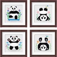 Framed 'Tumbling Pandas 4 Piece Framed Art Print Set' border=