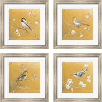 Framed 'Bird on Gold 4 Piece Framed Art Print Set' border=