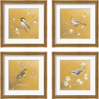 Framed 'Bird on Gold 4 Piece Framed Art Print Set' border=