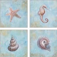 Framed 'Treasures from the Sea Watercolor 4 Piece Art Print Set' border=