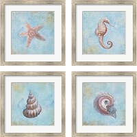 Framed 'Treasures from the Sea Watercolor 4 Piece Framed Art Print Set' border=