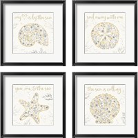 Framed 'Seaside Blossoms Neutral 4 Piece Framed Art Print Set' border=