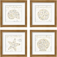 Framed 'Seaside Blossoms Neutral 4 Piece Framed Art Print Set' border=