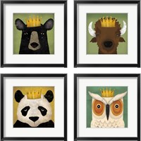 Framed 'Animal with Crown 4 Piece Framed Art Print Set' border=