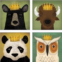 Framed 'Animal with Crown 4 Piece Art Print Set' border=
