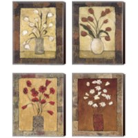 Framed 'Blooms in Border 4 Piece Canvas Print Set' border=