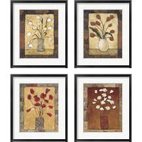 Framed 'Blooms in Border 4 Piece Framed Art Print Set' border=