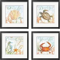 Framed 'Ocean Life 4 Piece Framed Art Print Set' border=