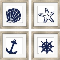 Framed 'Coastal Navy on White 4 Piece Framed Art Print Set' border=