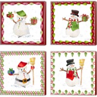 Framed 'Christmas Snowman 4 Piece Canvas Print Set' border=