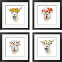 Framed 'Floral Llama 4 Piece Framed Art Print Set' border=