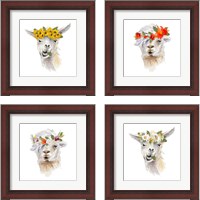 Framed 'Floral Llama 4 Piece Framed Art Print Set' border=