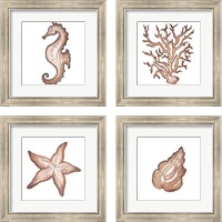 Framed 'Coastal Icon Coral 4 Piece Framed Art Print Set' border=