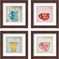 Framed 'Daily Coffee 4 Piece Framed Art Print Set' border=