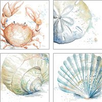 Framed 'Water Sea Life 4 Piece Art Print Set' border=