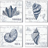 Framed 'Indigo Shell 4 Piece Canvas Print Set' border=