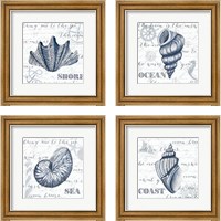 Framed 'Indigo Shell 4 Piece Framed Art Print Set' border=