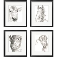 Framed 'Farm Faces 4 Piece Framed Art Print Set' border=